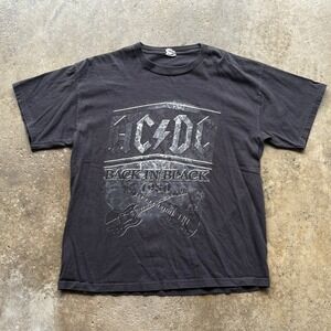 ACDC Back in Black 2000s Band Tee T Shirt Graphic Print Large Mens‎